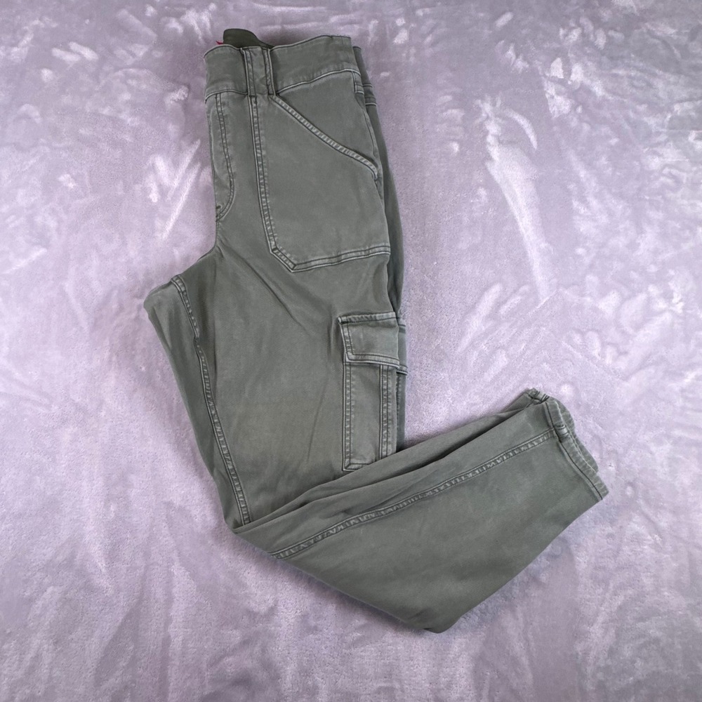 Spanx Stretch Twill Cargo Pants  Women 1XL Olive Green High Rise Pull On Utility